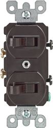 Leviton S00-05224-02S Duplex Combination Double Switch, 15 A, 120/277 V, Lead Wire Terminal, Brown