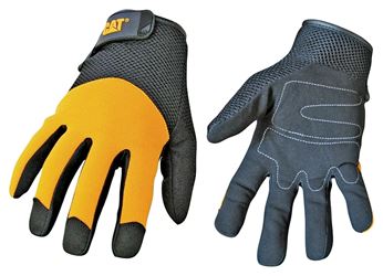 CAT CAT012215L Utility Gloves, L, Wrist Strap Cuff, Synthetic Leather, Black/Yellow