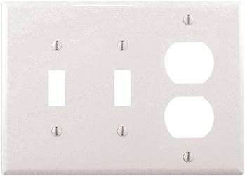 Eaton Wiring Devices PJ28W Combination Wallplate, 4-7/8 in L, 6-3/4 in W, 3 -Gang, Polycarbonate, White, Pack of 15