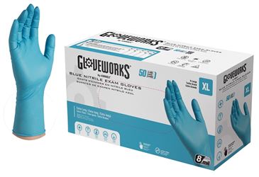 Gloveworks GPNHD68100 Non-Sterile Disposable Gloves, XL, Nitrile, Powder-Free, Blue, 300 mm L