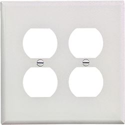 Eaton Wiring Devices PJ82W Duplex and Single Receptacle Wallplate, 4-7/8 in L, 4-15/16 in W, 2 -Gang, Polycarbonate