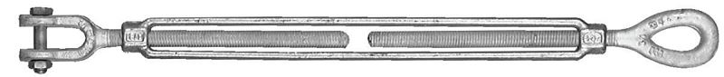 BARON 18-1/2X6 Turnbuckle, 2200 lb Working Load, 1/2 in Thread, Jaw, Eye, 6 in L Take-Up, Galvanized Steel