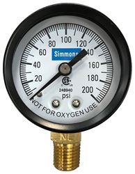 Simmons 1306 Pressure Gauge, 1/4 in Connection, MPT, 2 in Dial, Steel Gauge Case, 0 to 200 lb, Lower Connection