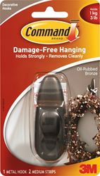 Command Forever Classic Series FC12-ORB Decorative Hook, 11/16 in Opening, 3 lb, 1-Hook, Metal, Oil-Rubbed Bronze