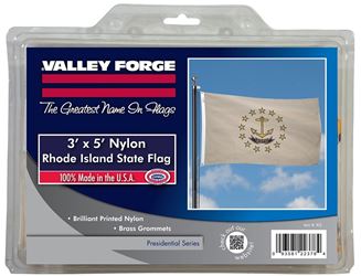 Valley Forge RI3 Flag with Brass Grommet, 5 ft L, 3 ft W, Rhode Island, HOPE, Nylon