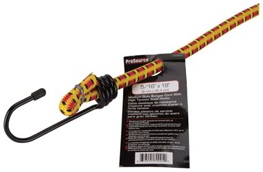 ProSource RT0818 Stretch Cord, 8 mm Dia, 18 in L, Polypropylene, Red/Yellow, Hook End, Pack of 10