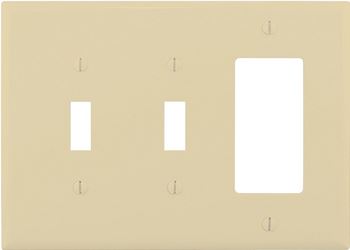Eaton Wiring Devices PJ226V Combination Wallplate, 4-7/8 in L, 6-3/4 in W, 3 -Gang, Polycarbonate, Ivory