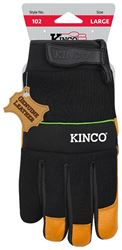 KincoPro 102-M Safety Gloves, Mens, M, Wing Thumb, Hook and Loop Cuff, Polyester/Spandex Back, Gold