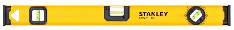 Stanley 42-324 I-Beam Level, 24 in L, 3-Vial, 1-Hang Hole, Non-Magnetic, Aluminum, Black/Yellow