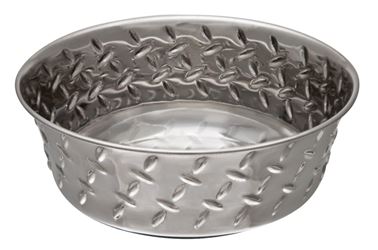 Loving Pets 7255 Pet Feeding Dish, M, 1 qt Volume, Rubber Base/Stainless Steel Body, Silver