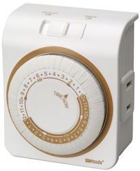Woods 50000 Mechanical Timer, 15 A, 125 V, 1875 W, 24 hr Time Setting, 24 On/Off Cycles Per Day Cycle, White