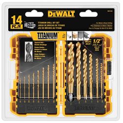 DeWALT DW1354 Drill Bit Set, 14-Piece, HSS, Titanium