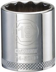 DeWALT DWMT74524OSP Hand Socket, 19 mm Socket, 3/8 in Drive, 12-Point, Vanadium Steel, Polished Chrome