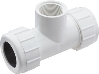 NDS CPT-1500-T Pipe Tee, 1-1/2 in, Compression x FNPT, PVC, White, SCH 40 Schedule, 150 psi Pressure
