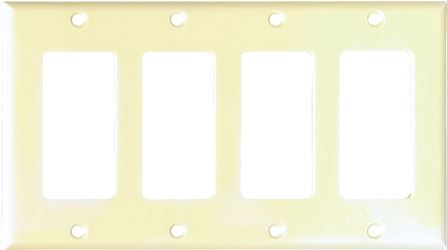 Eaton Cooper Wiring 2164 2164V-BOX Wallplate, 4-1/2 in L, 8.19 in W, 4 -Gang, Thermoset, Ivory, High-Gloss