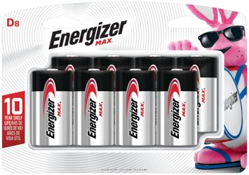 Energizer E95BP-8H Battery, 1.5 V Battery, 18 Ah, D Battery, Alkaline, Manganese Dioxide, Zinc