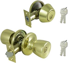 ProSource BS7B1-PS Deadbolt and Entry Lockset, Turnbutton Lock, Knob Handle, Tulip Design, Polished Brass, 3 Grade, Pack of 2