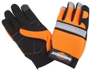 Diamondback 5959XL Touchscreen Hi Visibility Mechanics Gloves, XL, 55% Synthetic Leather 30% Spandex 10% Reflective Fabric 5% Elastic Band