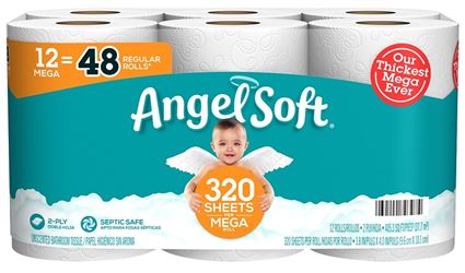 Angel Soft 79397 Toilet Tissue, 2-Ply, Paper, 12/PK, Pack of 4