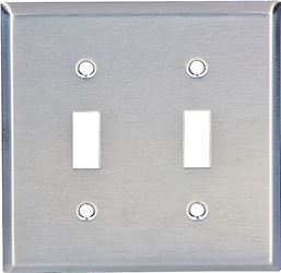 Eaton Wiring Devices 93072-BOX Wallplate, 4-1/2 in L, 4.56 in W, 2 -Gang, Stainless Steel, Satin