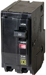 Square D QO QO250C Circuit Breaker, Mini, 50 A, 2 -Pole, 120/240 VAC, 48 VDC, Plug Mounting, Black