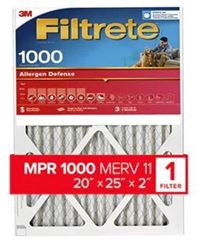 Filtrete Allergen Defense NADP03-2IN-4 Air Filter, 25 in L, 20 in W, 11 MERV, 1000 MPR, Polypropylene Frame, Pack of 4