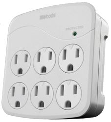 Woods 41076 Surge Protector, 120 VAC, 15 A, 6 -Outlet, 1440 J Energy, White
