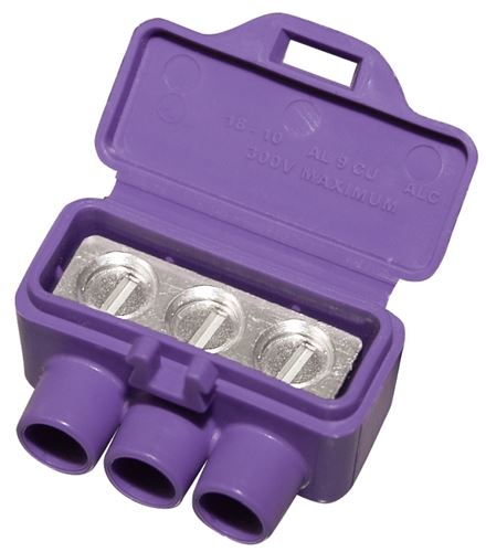 King Innovation AlumiConn 95110 3-Port Wire Connector, #12 to #10, #18 to #10 Wire, Silicone Contact, Purple, 10/CD