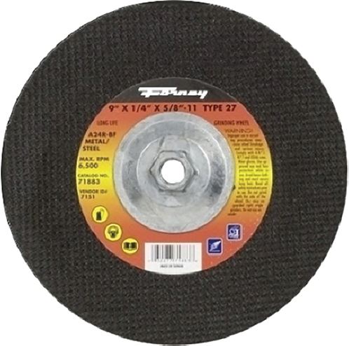 Forney 71883 Grinding Wheel, 9 in Dia, 1/4 in Thick, 5/8-11 in Arbor, 24 Grit, Coarse, Aluminum Oxide Abrasive