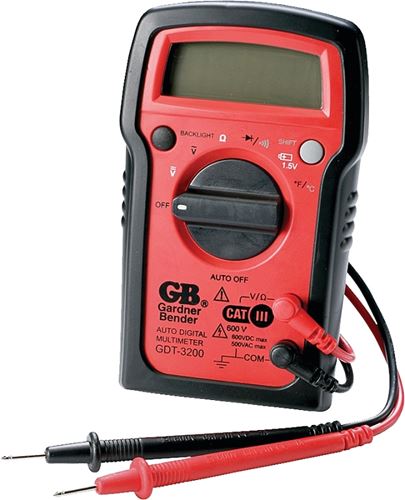 Gardner Bender GDT-3200 Multimeter, 500 VAC, 600 VDC, 20 MOhm, Digital, LCD Display, Red