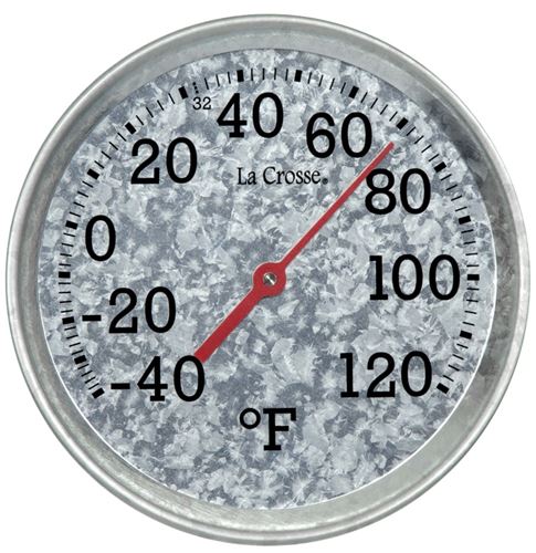 La Crosse 104-2822 Thermometer, 8 in Dia x 1.85 in D Display, -40 to 120 deg F