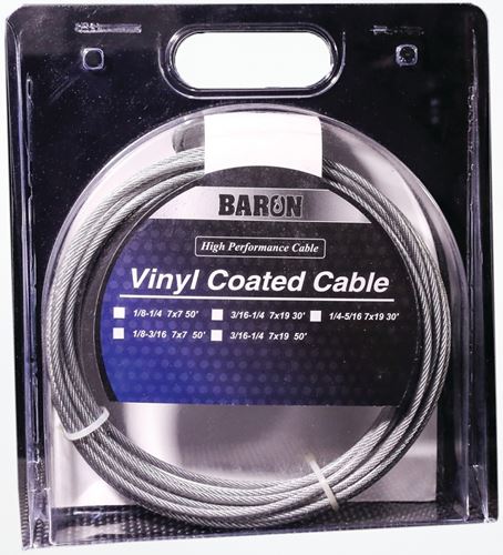 BARON 53205/50235 Aircraft Cable, 3/16 to 1/4 in Dia, 100 ft L, 740 lb Working Load, Galvanized Steel