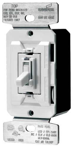 Eaton Wiring Devices AL TUL06P-C2-KB-L Toggle Dimmer, 120 V, 300 W, CFL, LED Lamp, 3-Way, White/Light Almond/Ivory