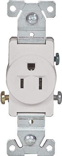 Eaton Wiring Devices 817W-BOX Single Receptacle, 2 -Pole, 125 V, 15 A, Side Wiring, NEMA: NEMA 5-15R, White