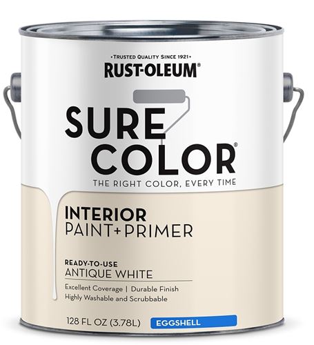 Rust-Oleum Sure Color 380221 Interior Wall Paint, Eggshell, Antique White, 1 gal, Can, 400 sq-ft Coverage Area, Pack of 2