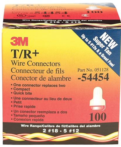 3M Performance Plus T/R+ Wire Connector, 22 to 8 AWG Wire, Steel Contact, Red/Tan