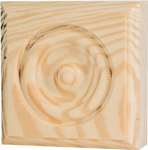 Waddell RTB25-36 Trim Block, 2-3/4 in H, 2-3/4 in W, Rosette Pattern, Pine Wood