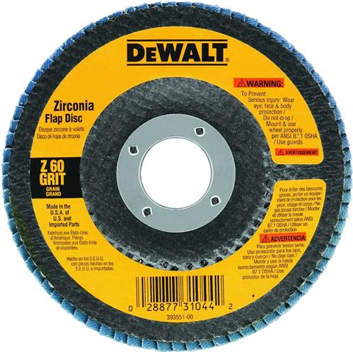 DeWALT DW8310 Flap Disc, 4-1/2 in Dia, 7/8 in Arbor, Coated, 120 Grit, Fine, Zirconia Abrasive