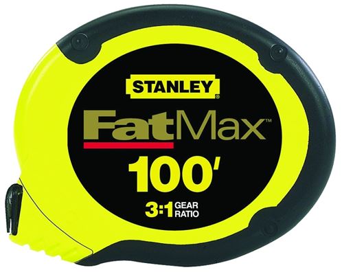 STANLEY 34-130 Measuring Tape, 100 ft L Blade, 3/8 in W Blade, Stainless Steel Blade, ABS Case, Black/Yellow Case