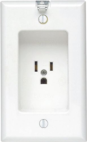 Leviton 103-00688-00W Clock Hanger Receptacle, 2 -Pole, 125 V, 15 A, NEMA: NEMA 5-15R, White