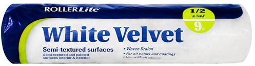 RollerLite White Velvet 9WV050 Roller Cover, 1/2 in Thick Nap, 9 in L, Dralon Fabric Cover, White