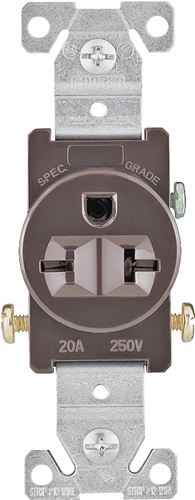 Eaton Wiring Devices 1876B-BOX Single Receptacle, 2 -Pole, 250 V, 20 A, Side Wiring, NEMA: NEMA 6-20R, Brown