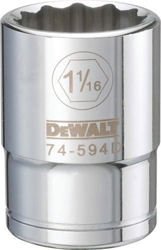 DeWALT DWMT74594OSP Drive Socket, 1-1/16 in Socket, 3/4 in Drive, 12-Point, Vanadium Steel, Polished Chrome