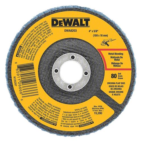 DeWALT DWA8203 Flap Disc, 4 in Dia, 5/8 in Arbor, Coated, 80 Grit, Medium, Zirconium Oxide Abrasive