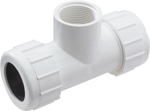 NDS CPT-0500-T Pipe Tee, 1/2 in, Compression x FNPT, PVC, White, SCH 40 Schedule, 150 psi Pressure