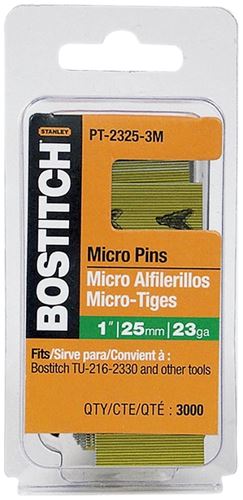Bostitch PT-2325-3M Pin Nail, 0.64 in Dia, 1 in L, 23 ga Thick, Steel, Bright