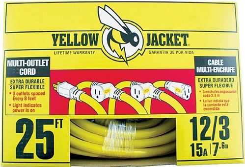 Woods 2830 Power Block Adapter Cord, 12 AWG Cable, 25 ft L, 15 A, 125 V, Yellow