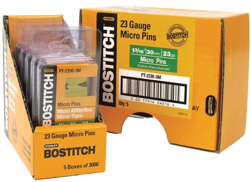 Bostitch PT-2330-3M Pin Nail, 0.64 in Dia, 1-1/4 in L, 23 ga Thick, Steel, Bright