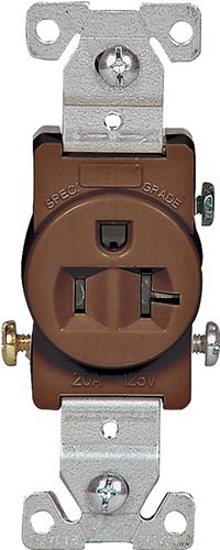 Eaton Wiring Devices 1877B-BOX Single Receptacle, 2 -Pole, 125 V, 20 A, Side Wiring, NEMA: NEMA 5-20R, Brown
