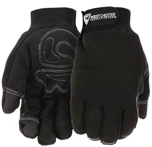 West Chester 96580/XL Work Gloves, XL, Hook and Loop Cuff, Polyester, Black